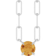 14K Gold Round Natural Citrine Solitaire Claw-Prong Necklace - White Gold
