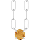 14K Gold Round Natural Citrine Solitaire Claw-Prong Necklace - White Gold