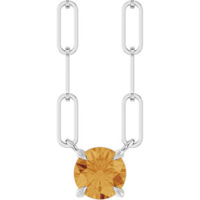 14K Gold Round Natural Citrine Solitaire Claw-Prong Necklace - White Gold