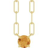 14K Gold Round Natural Citrine Solitaire Claw-Prong Necklace - Yellow Gold