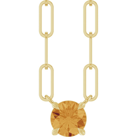 14K Gold Round Natural Citrine Solitaire Claw-Prong Necklace - Yellow Gold