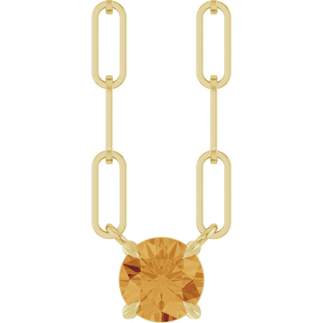 14K Gold Round Natural Citrine Solitaire Claw-Prong Necklace - Yellow Gold