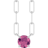14K Gold Round Natural Pink Tourmaline Solitaire Claw-Prong Necklace - White Gold