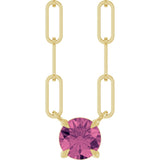 14K Gold Round Natural Pink Tourmaline Solitaire Claw-Prong Necklace - Yellow Gold