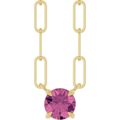 14K Gold Round Natural Pink Tourmaline Solitaire Claw-Prong Necklace - Yellow Gold