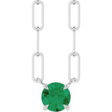 14K Gold Round Lab-Grown Emerald Solitaire Claw-Prong Necklace - White Gold