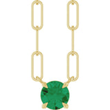 14K Gold Round Lab-Grown Emerald Solitaire Claw-Prong Necklace - Yellow Gold
