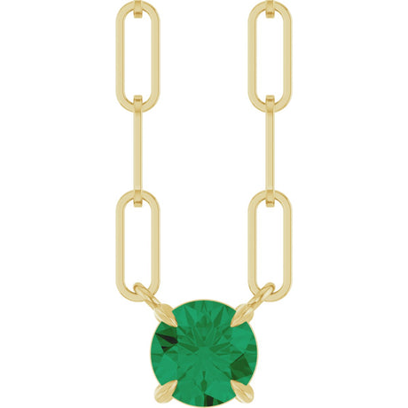 14K Gold Round Lab-Grown Emerald Solitaire Claw-Prong Necklace - Yellow Gold