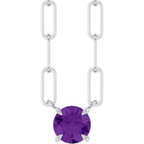 14K Gold Round Natural Amethyst Solitaire Claw-Prong Necklace - White Gold