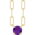 14K Gold Round Natural Amethyst Solitaire Claw-Prong Necklace - Yellow Gold