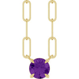 14K Gold Round Natural Amethyst Solitaire Claw-Prong Necklace - Yellow Gold