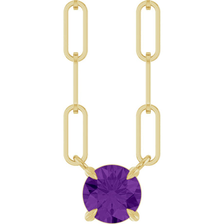 14K Gold Round Natural Amethyst Solitaire Claw-Prong Necklace - Yellow Gold