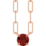 14K Gold Round Natural Mozambique Garnet Solitaire Claw-Prong Necklace - Rose Gold