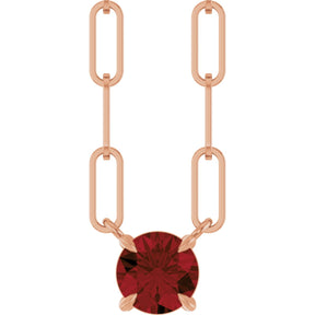 14K Gold Round Natural Mozambique Garnet Solitaire Claw-Prong Necklace - Rose Gold