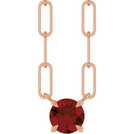 14K Gold Round Natural Mozambique Garnet Solitaire Claw-Prong Necklace - Rose Gold