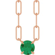 14K Gold Round Natural Emerald Solitaire Claw-Prong Necklace - Rose Gold