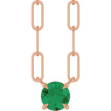 14K Gold Round Natural Emerald Solitaire Claw-Prong Necklace - Rose Gold