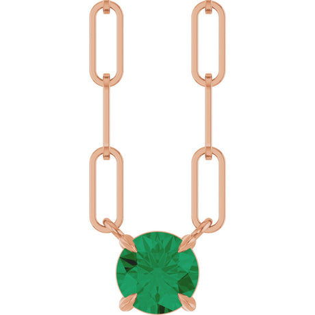 14K Gold Round Natural Emerald Solitaire Claw-Prong Necklace - Rose Gold