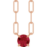 14K Gold Round Natural Ruby Solitaire Claw-Prong Necklace - Rose Gold
