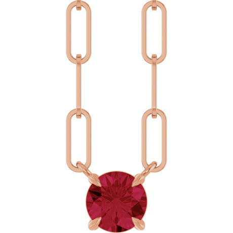 14K Gold Round Lab-Grown Ruby Solitaire Claw-Prong Necklace - Rose Gold