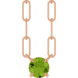 14K Gold Round Natural Peridot Solitaire Claw-Prong Necklace - Rose Gold