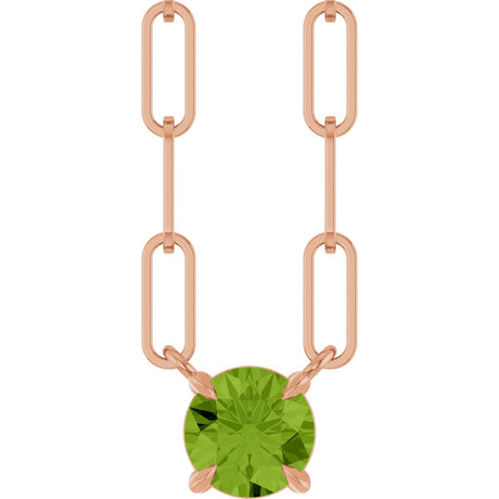 14K Gold Round Natural Peridot Solitaire Claw-Prong Necklace - Rose Gold