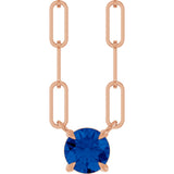 14K Gold Round Lab-Grown Blue Sapphire Solitaire Claw-Prong Necklace - Rose Gold