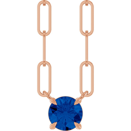 14K Gold Round Natural Blue Sapphire Solitaire Claw-Prong Necklace - Rose Gold