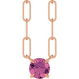 14K Gold Round Natural Pink Tourmaline Solitaire Claw-Prong Necklace - Rose Gold