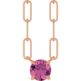 14K Gold Round Natural Pink Tourmaline Solitaire Claw-Prong Necklace - Rose Gold