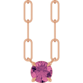 14K Gold Round Natural Pink Tourmaline Solitaire Claw-Prong Necklace - Rose Gold