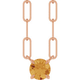 14K Gold Round Natural Citrine Solitaire Claw-Prong Necklace - Rose Gold
