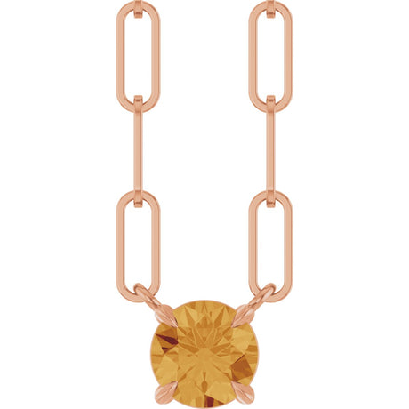 14K Gold Round Natural Citrine Solitaire Claw-Prong Necklace - Rose Gold