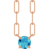 14K Gold Round Natural Blue Zircon Solitaire Claw-Prong Necklace - Rose Gold