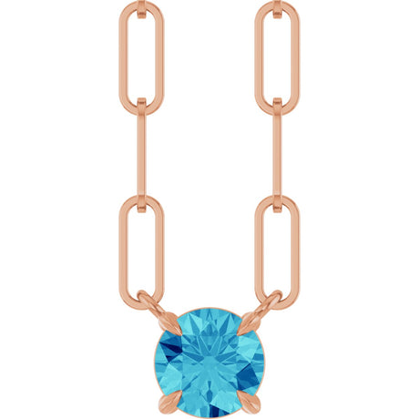 14K Gold Round Natural Blue Zircon Solitaire Claw-Prong Necklace - Rose Gold