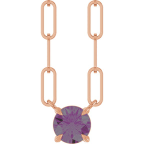14K Gold Round Lab-Grown Alexandrite Solitaire Claw-Prong Necklace - Rose Gold