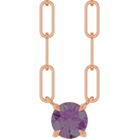 14K Gold Round Lab-Grown Alexandrite Solitaire Claw-Prong Necklace - Rose Gold