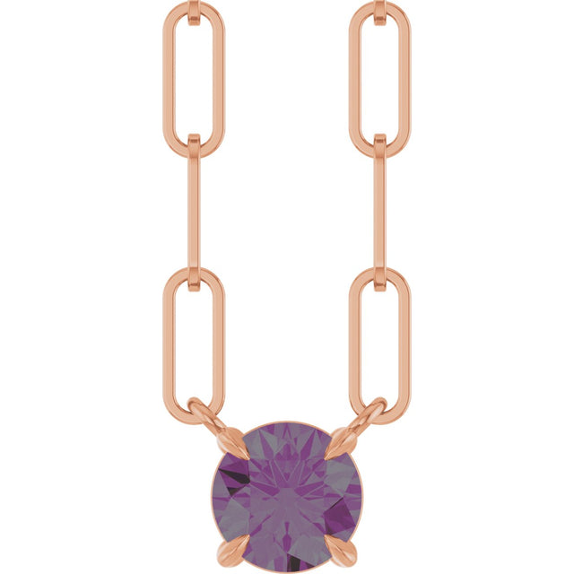 14K Gold Round Lab-Grown Alexandrite Solitaire Claw-Prong Necklace - Rose Gold