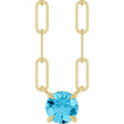 14K Gold Round Natural Aquamarine Solitaire Claw-Prong Necklace - Yellow Gold