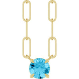 14K Gold Round Natural Aquamarine Solitaire Claw-Prong Necklace - Yellow Gold