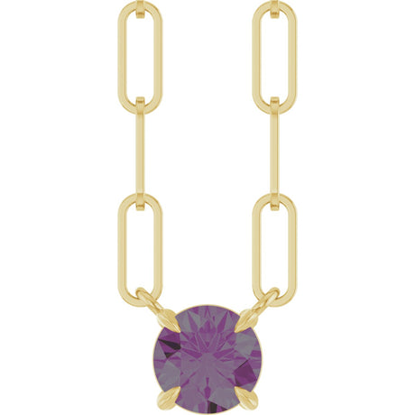 14K Gold Round Lab-Grown Alexandrite Solitaire Claw-Prong Necklace - Yellow Gold