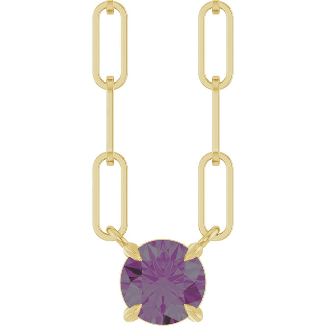 14K Gold Round Lab-Grown Alexandrite Solitaire Claw-Prong Necklace - Yellow Gold