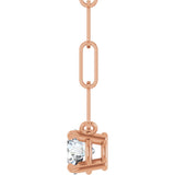 14K Gold Round Natural White Sapphire Solitaire Claw-Prong Necklace - Rose Gold - view 3