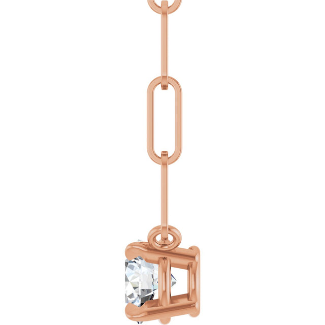 14K Gold Round Natural White Sapphire Solitaire Claw-Prong Necklace - Rose Gold - view 3