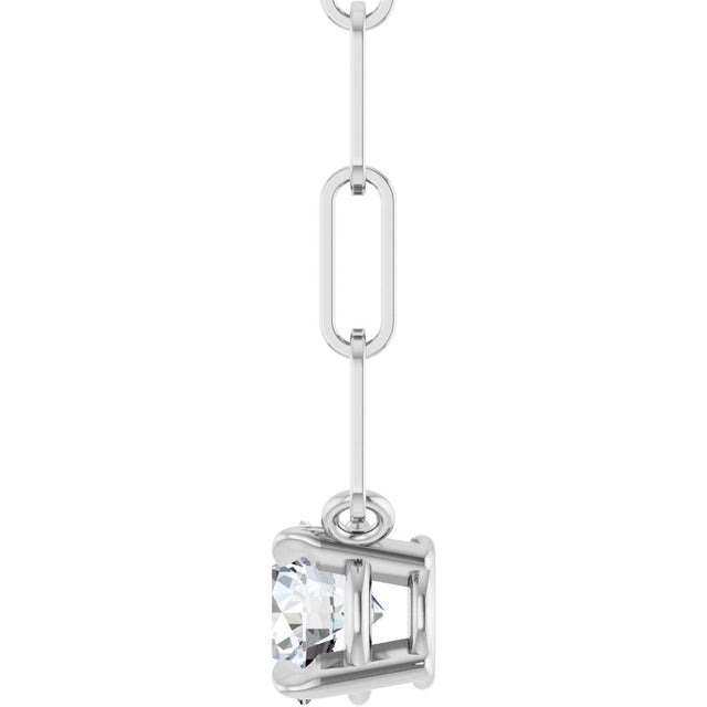 14K Gold Round Natural White Sapphire Solitaire Claw-Prong Necklace - White Gold - view 3