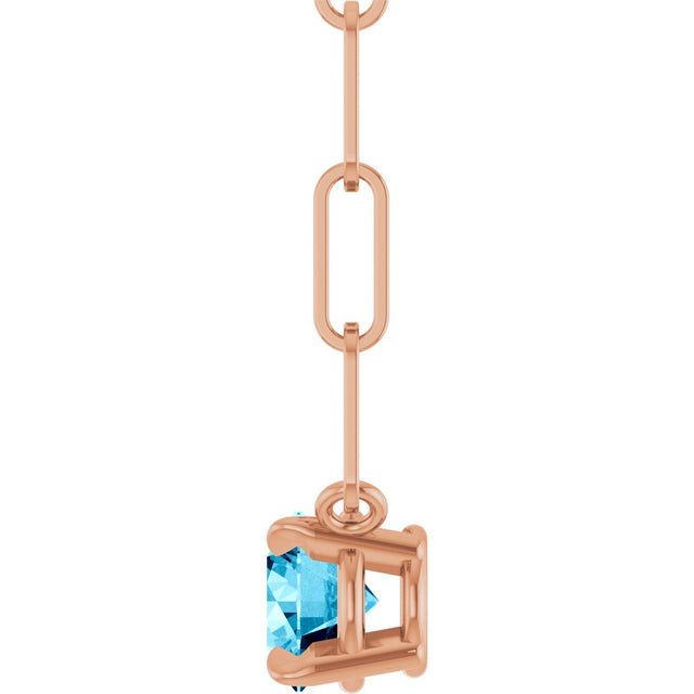 14K Gold Round Natural Aquamarine Solitaire Claw-Prong Necklace - Rose Gold - view 3
