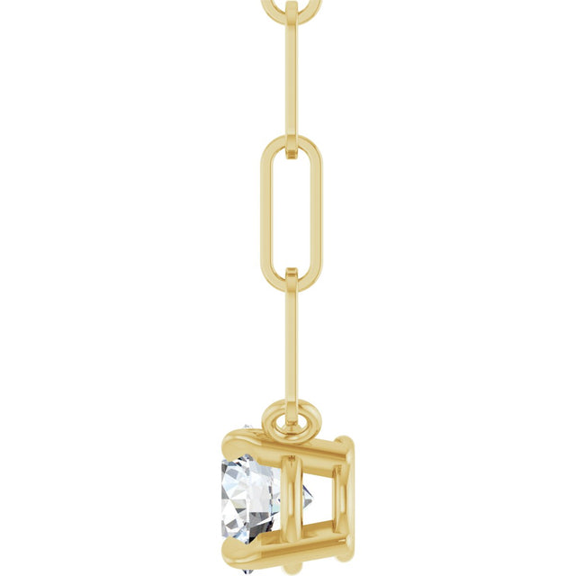 14K Gold Round Natural White Sapphire Solitaire Claw-Prong Necklace - Yellow Gold - view 3