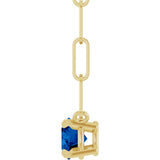 14K Gold Round Lab-Grown Blue Sapphire Solitaire Claw-Prong Necklace - Yellow Gold - view 3