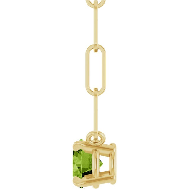 14K Gold Round Natural Peridot Solitaire Claw-Prong Necklace - Yellow Gold - view 3