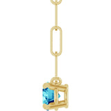 14K Gold Round Natural Blue Zircon Solitaire Claw-Prong Necklace - Yellow Gold - view 3